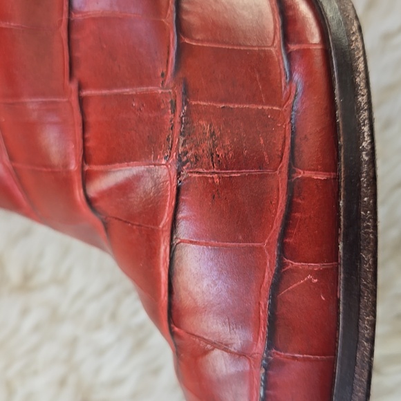 Schutz AnaLeigh Red Block Heel Faux Crocodile Western Knee High Boot 9.5 - Picture 9 of 10